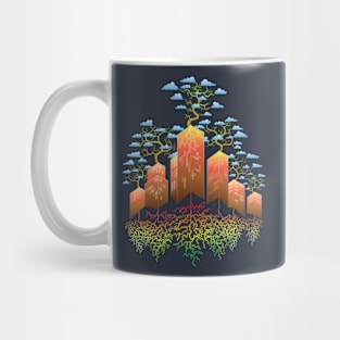 Roots and plants grow on skyscrapers Mug